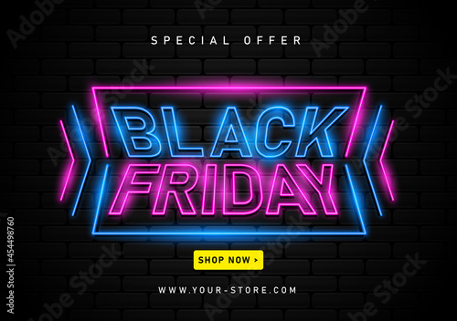 Black friday sale with neon light banner