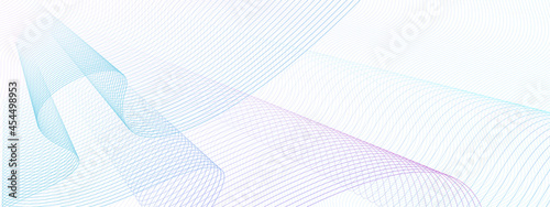 Teal, blue, magenta draped net, wavy curves. Abstract vector watermark for cheque, ticket, banner, website, voucher. Line art pattern, guilloche design. White background. Elegant pleated fabric. EPS10