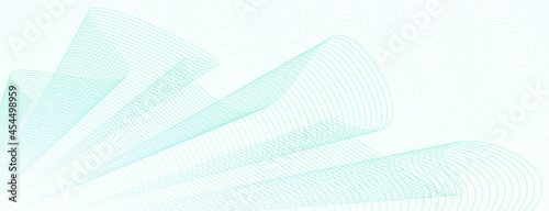 Light green draped net, wavy thin curves. Abstract vector watermark for cheque, ticket, banner, website, voucher. Line art pattern, guilloche design. White background. Elegant pleated fabric. EPS10