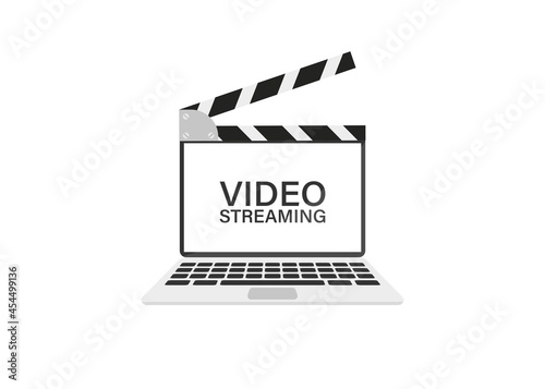 Video streaming on laptop. Internet service. Flat vector illustration