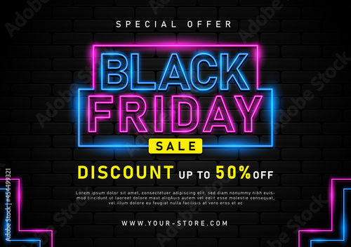 Black friday sale with neon light banner
