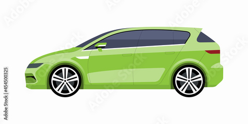 Modern compact family car. Side view of a hatchback. Vector car icon for road traffic and transportation illustrations.
