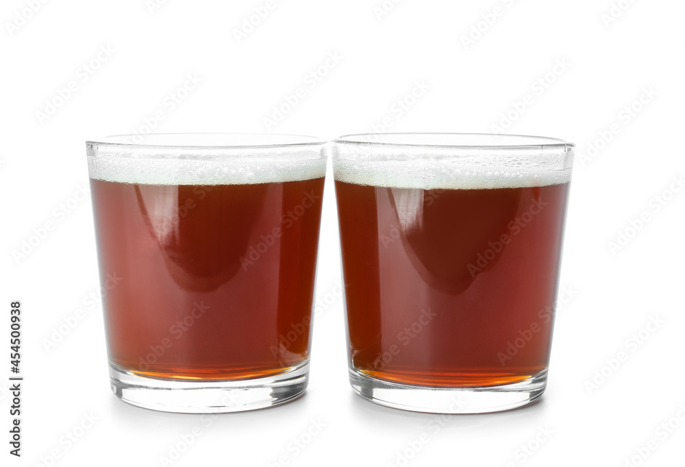 Glass of fresh kvass on white background Glass of fresh kvass on white background