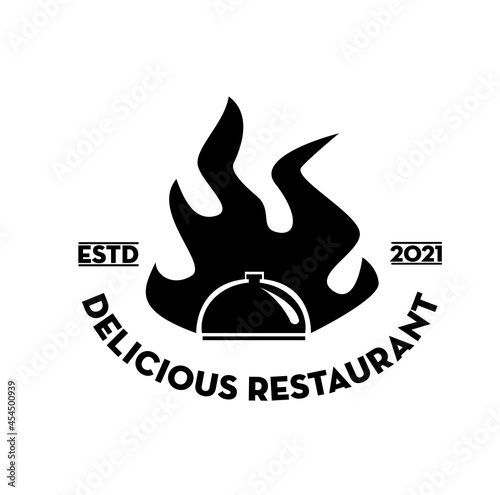 GOOD LOGO FOR BUSINESS BBQ , CAMP, RESTAURANT WITH FIRE VINTAGE RETRO MODEL