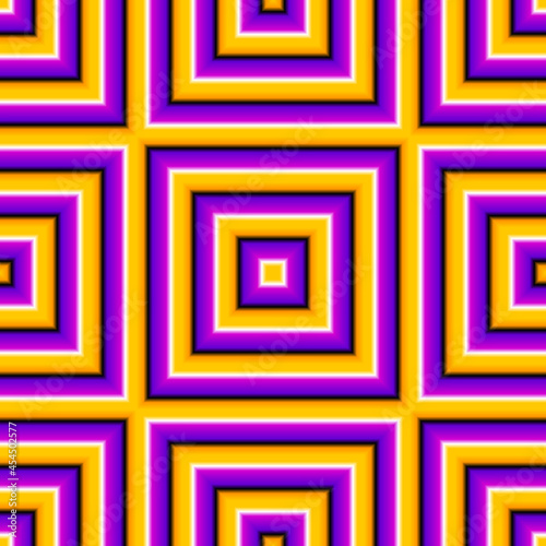 Wrapping paper with yellow squares. Optical illusion of movement. Seamless pattern.