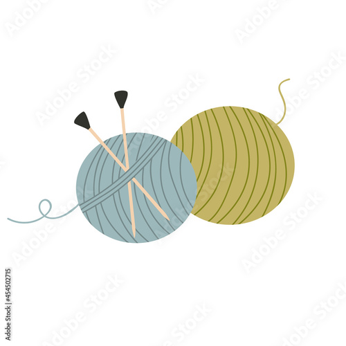 Hand drawn illustration of balls of yarn and needles