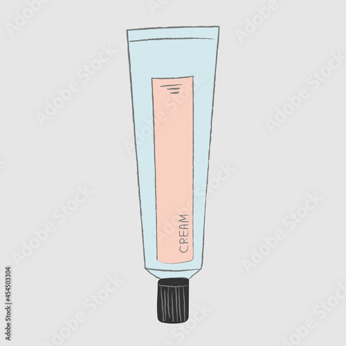 Icon Tube of cream on an isolated background. Face cream, hand cream, body cream. Beauty and health object. Hand drawing.