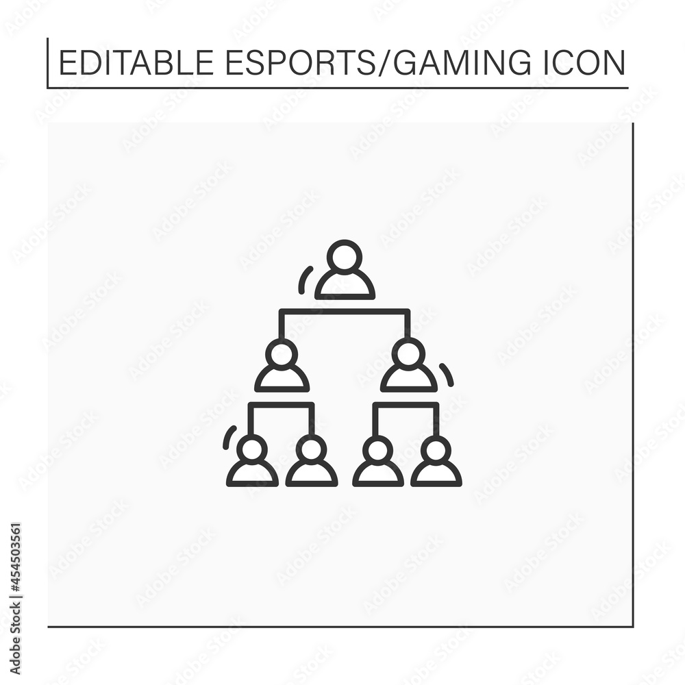 Double elimination tournament line icon. Elimination after two defeats. Team gaming. One winner. Cybersport concept. Isolated vector illustration.Editable stroke