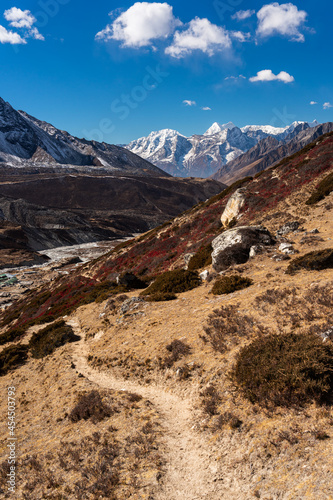 Trekking trail to Chukung Ri view point in Everest region, Himalaya mountain range in Nepal