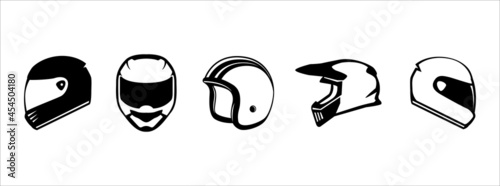Motorcycle helmet vector icon set. Racing team helmet vector illustration photo