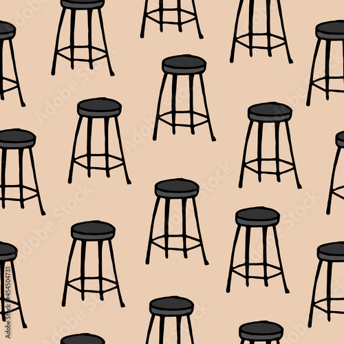 backless chair, kitchen chair illustration on brown background. seamless pattern, hand drawn vector. simple and classic. doodle art for wallpaper, backdrop, fabric, textile, wrapping paper and gift.