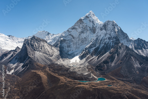 Ama Dablam mountain peak view from Dingboche view point, Everest or Khumbu region, Himalaya mountains range in Nepal photo