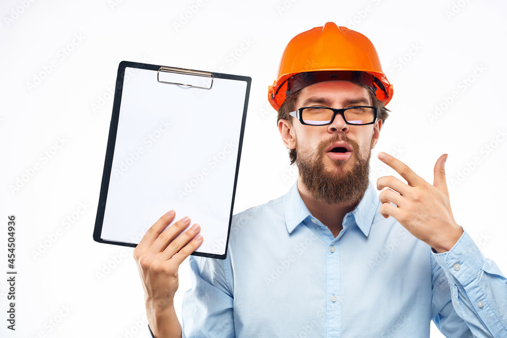 emotional man work in the construction industry Studio hand gesture emotional man work in the construction industry Studio hand gesture
