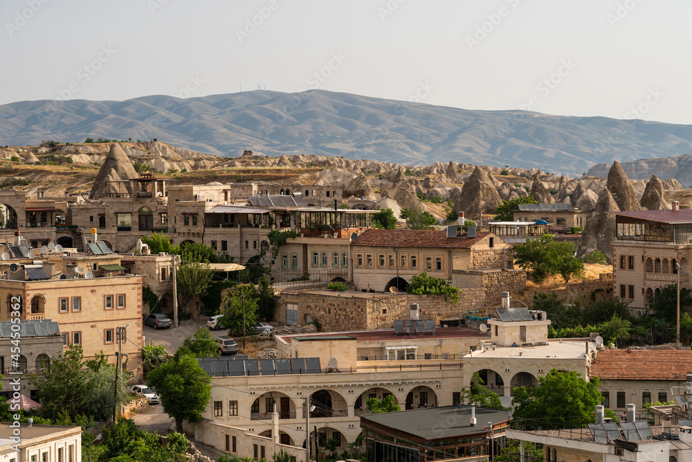 Beautiful landscape of Goreme town in Cappadocia, Central Anatolia in Turkey in summer season