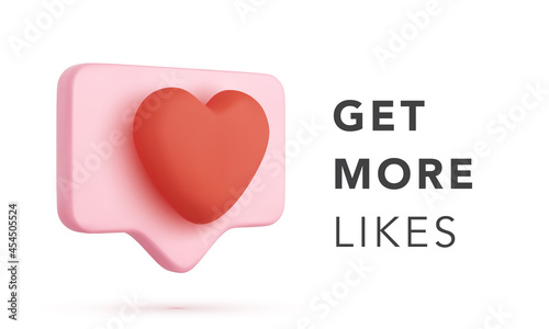Banner with realistic heart on white bubble with shadow. Social media and digital marketing. Concept design for promo banner. Vector illustration