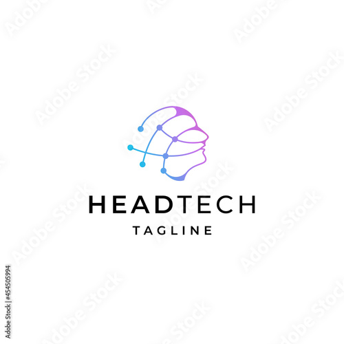 Human head tech logo icon design template flat vector