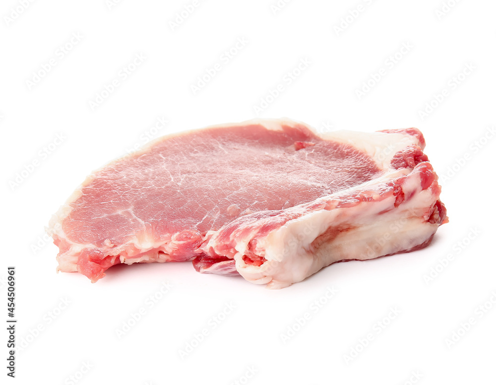 Raw pork steak on white background