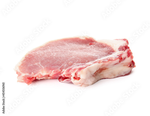 Raw pork steak on white background
