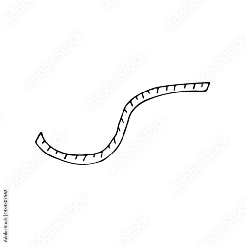 The image is handmade in the doodle style. A vector element drawn by hand. Isolated illustration of a centimeter tape. For corporate identity and branding, for authors of handmade products, for tailor