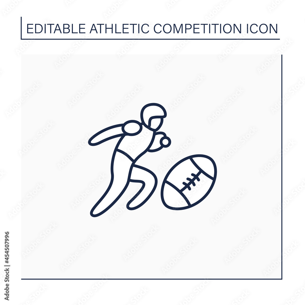 Sport line icon. Team sports. Olympic game. An oval-shaped ball, special sportswear, football kind. Athletic competition concept. Isolated vector illustration. Editable stroke Sport line icon. Team sports. Olympic game. An oval-shaped ball, special sportswear, football kind. Athletic competition concept. Isolated vector illustration. Editable stroke