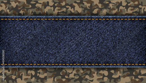 Denim tag or label on a military camouflage background