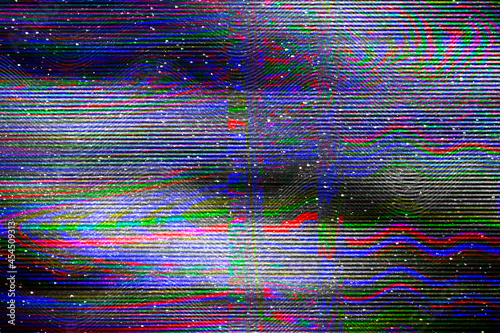 TV Glitch psychedelic Noise background Old VHS screen error Digital pixel noise abstract design Computer bug. Television signal fail. Technical problem in Grunge style © vittmann