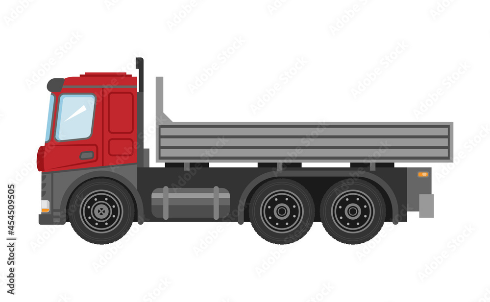 Flatbed truck on white background. Vector isolated illustration. Delivery truck icon. Vector graphic illustration.