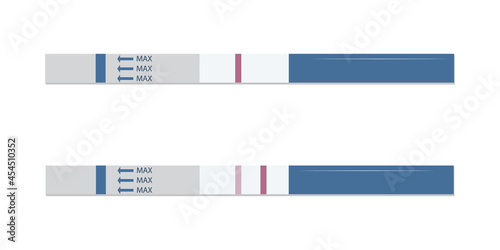 Set of different pregnancy tests, with one and two stripes positive, negative. Female reproductive concept Isolated on white background..Vector illustration.