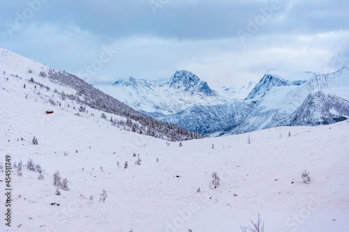 Winter landscape near Dinglavatnet lake. Volda, Norway. photo