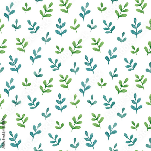 Seamless pattern of watercolor leaves on white background. For wrapping paper and fabrics.