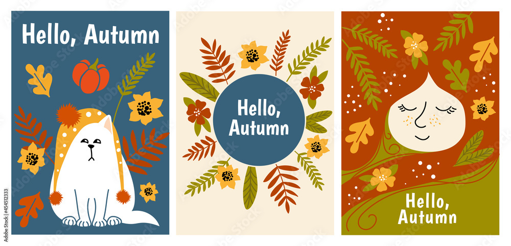 Set of vertical cards hello autumn