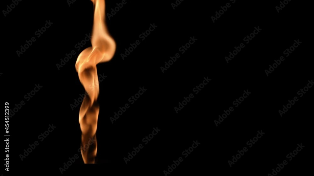 Two isolated fire flames, slow motion gas ignition from bottom to top, high speed flamethrower on black background. The fire ignites, burns and then goes out in the dark. Real Fire close up. Two isolated fire flames, slow motion gas ignition from bottom to top, high speed flamethrower on black background. The fire ignites, burns and then goes out in the dark. Real Fire close up.