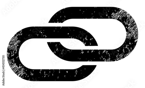 Linkage icon with scratched style. Isolated vector linkage icon image with scratched rubber texture on a white background.