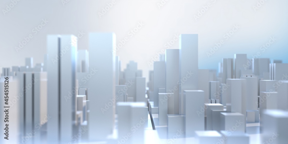Abstract  geometric greeble cube background. City buildings model aerial view. 3d illustration