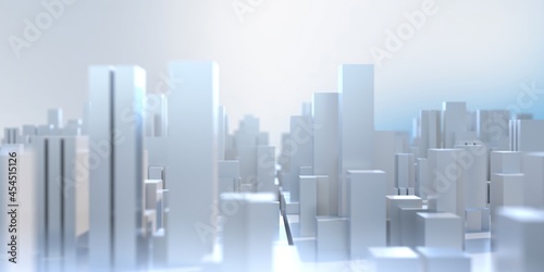 Abstract  geometric greeble cube background. City buildings model aerial view. 3d illustration