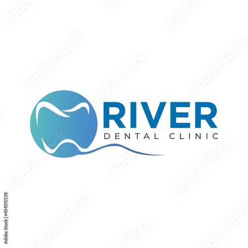 River dental clinic logo, abstract tooth on sun vector