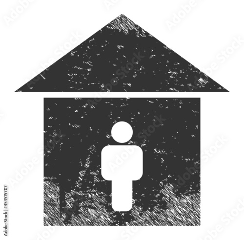 Self isolation icon with grunge effect. Isolated vector self isolation icon image with grunge rubber texture on a white background.