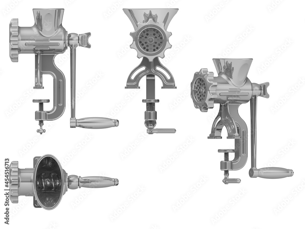 Manual meat grinder. The old manual meat grinder isolated on white