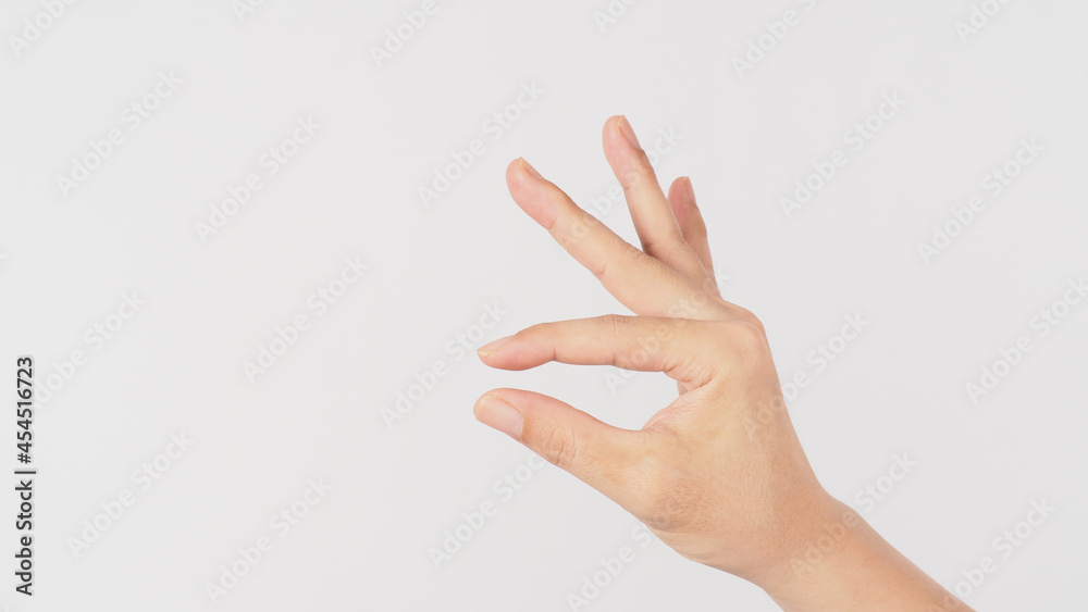 Empty hand and finger holding gesture on white background.