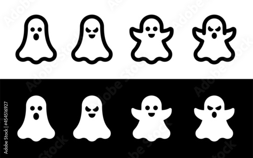 Ghost icon set. Halloween spooky monster, scary spirit symbol