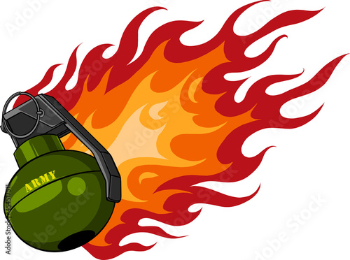 Vector illustration of green Grenade with flames Vector illustration photo