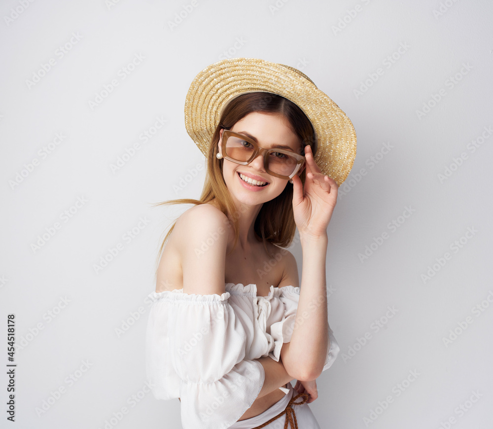woman attractive look fashion hat light background woman attractive look fashion hat light background
