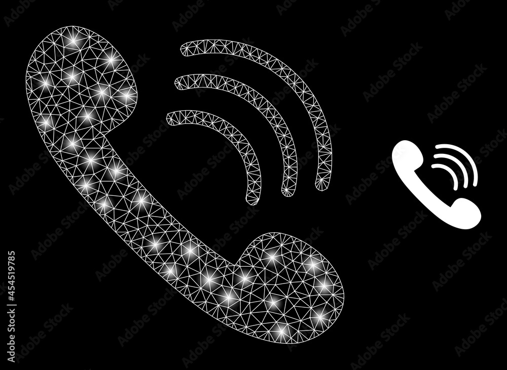 Bright mesh vector phone call with glare effect. White mesh, light ...