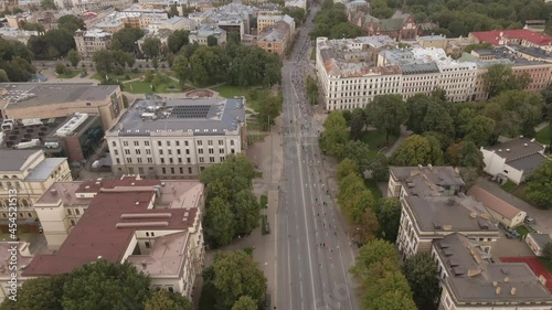 People running in the Rimi Riga International Marathon. Aerial view. photo