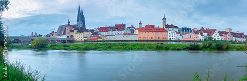 Regensburg. View of the old historical part of the city at dawn.