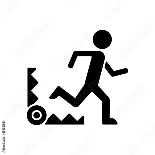 Fear based motivation black glyph icon. Fear of pain and discomfort. Motivation at work. Avoid awkward situations. Negative impact. Silhouette symbol on white space. Vector isolated illustration