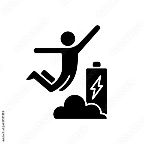 Increased energy black glyph icon. Motivation boosts energy and productivity. Flow state of mind. Full activity immersion. Achieve goal. Silhouette symbol on white space. Vector isolated illustration