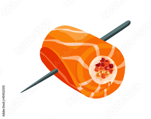 Delicious caviar in roll. Seafood product of red fish and sturgeon or fish from the salmon family. Gourmet food close up, appetizer. Luxury delicacy food, isolated on white background