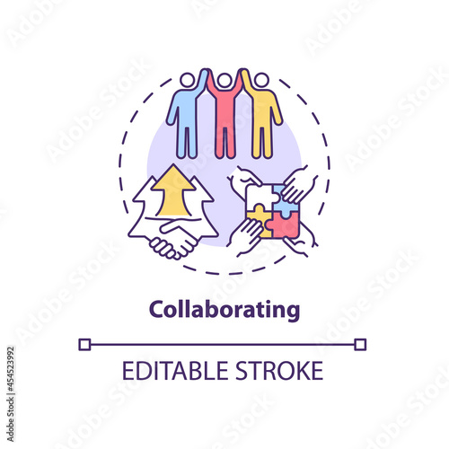 Collaborating concept icon. Team cooperation. Productive relationship style. Conflict management strategy abstract idea thin line illustration. Vector isolated outline color drawing. Editable stroke