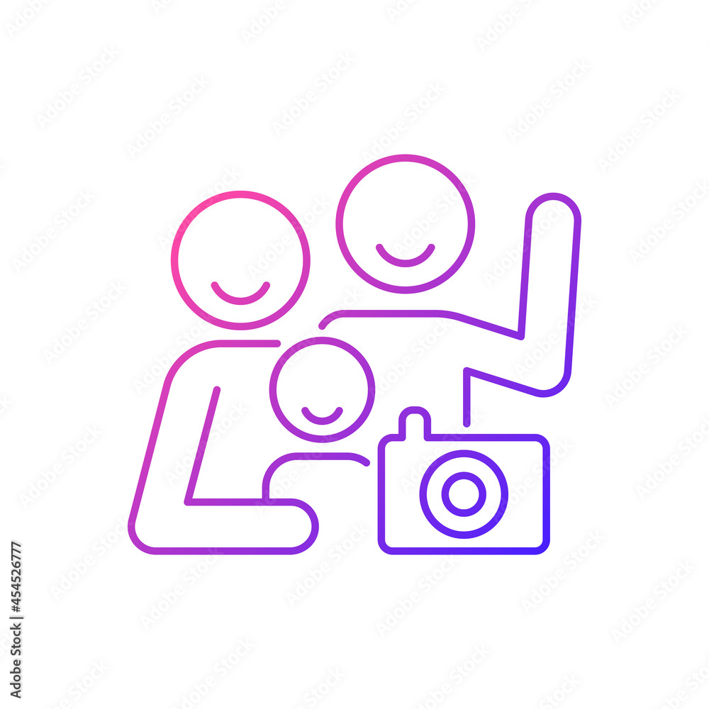 Family photo gradient linear vector icon. Parent and children togetherness. Raising self-esteem. Family portrait. Thin line color symbol. Modern style pictogram. Vector isolated outline drawing Family photo gradient linear vector icon. Parent and children togetherness. Raising self-esteem. Family portrait. Thin line color symbol. Modern style pictogram. Vector isolated outline drawing